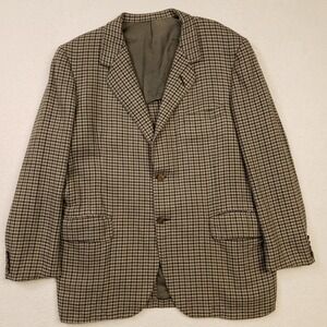 Oxxford Clothes Sport Coat Men 44T Long Vintage Brown Green Black Plaid Wool